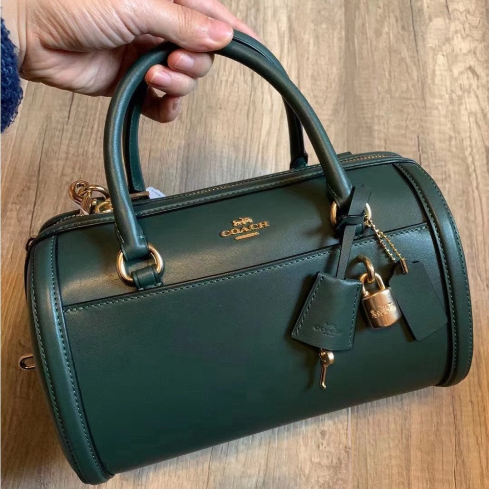 NWT Coach Zoe Barrel Leather Satchel Purse F76705 In Evergreen Color - Picture 9 of 10